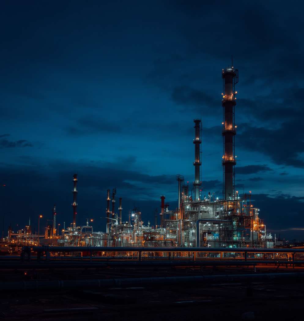 Energy plant at dusk, illustrative image